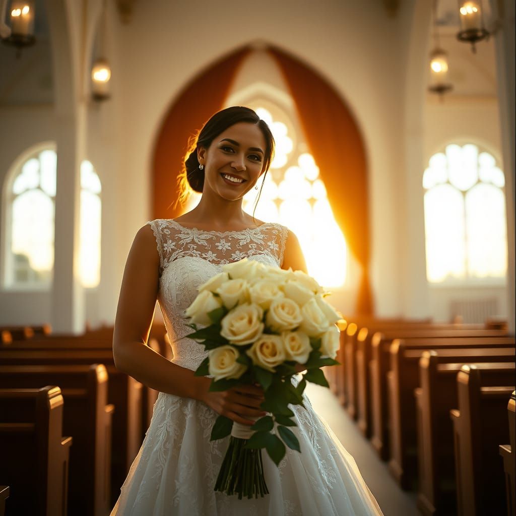 Bride in Lace Gown at Sunrise: Cinematic Film Still