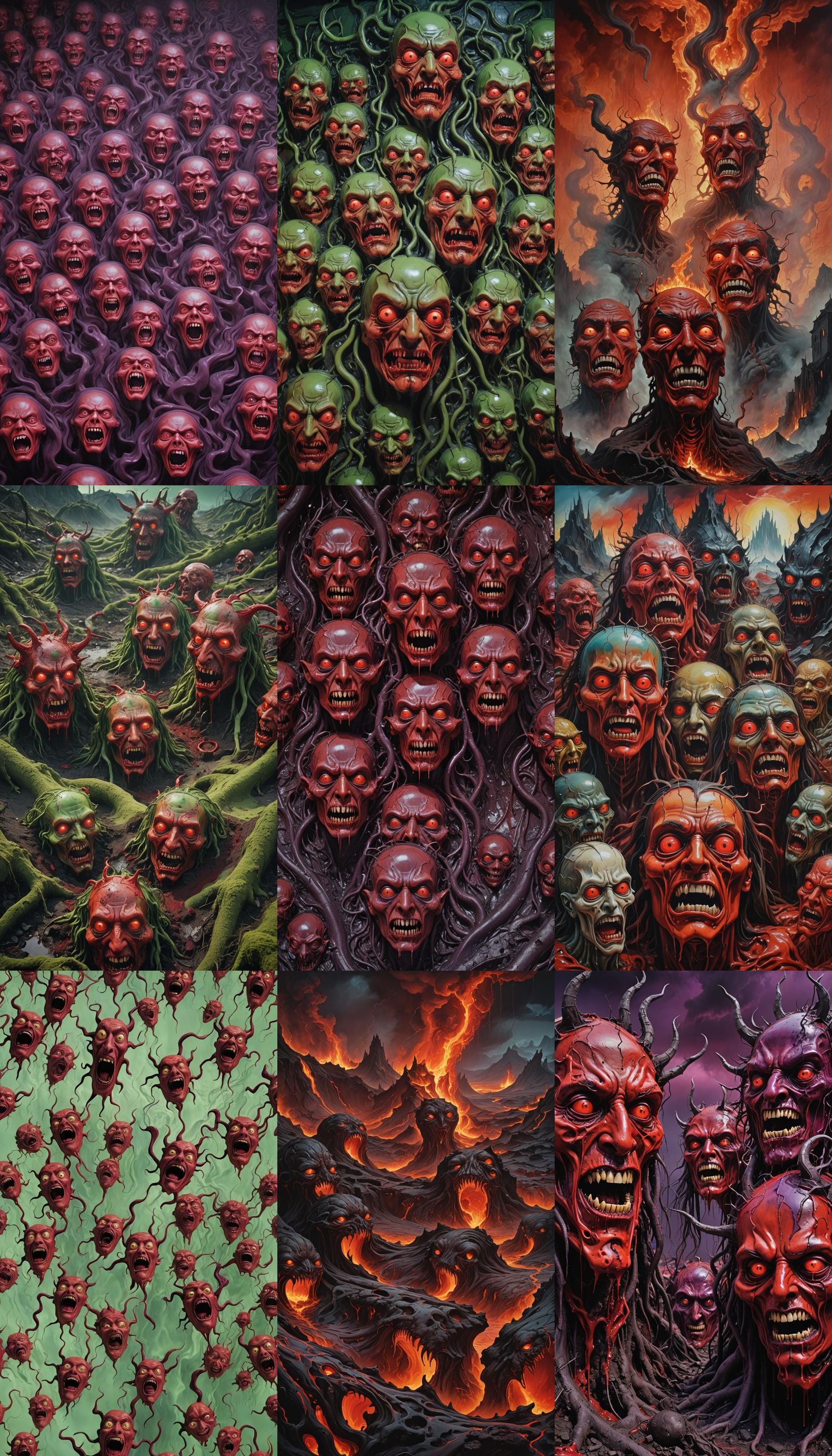 Nightmarish Red Demonic Faces in Melting Psychedelic Reality