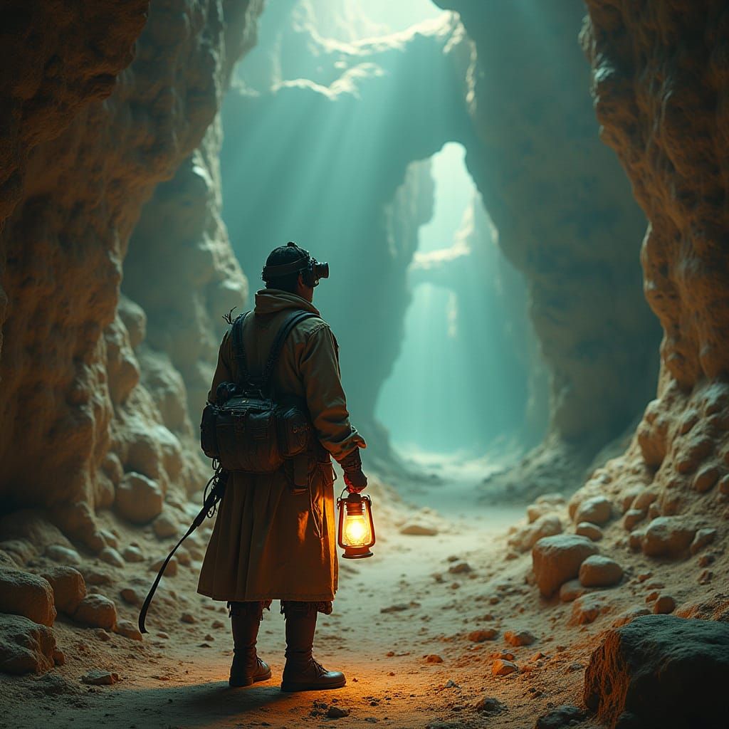 Steampunk Explorer Discovering Subterranean Crystal City