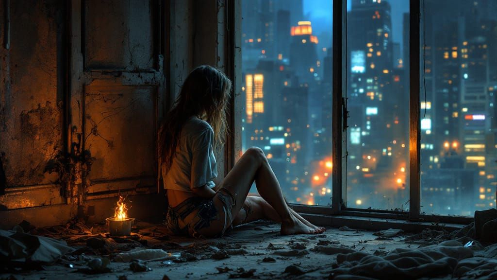 Survivor Gazes Over Ruined City From Penthouse