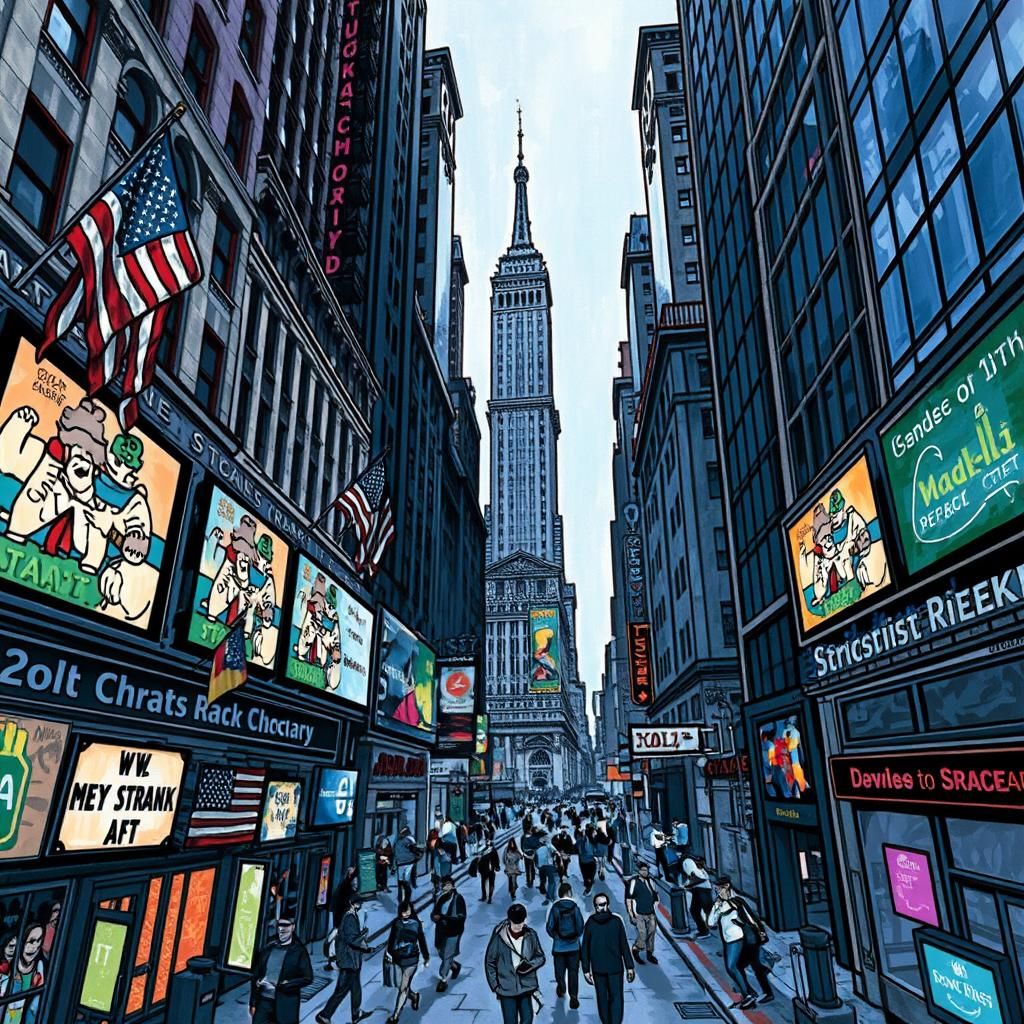 Wall Street Stock Exchange Doodle in Hyperdetailed Charcoal