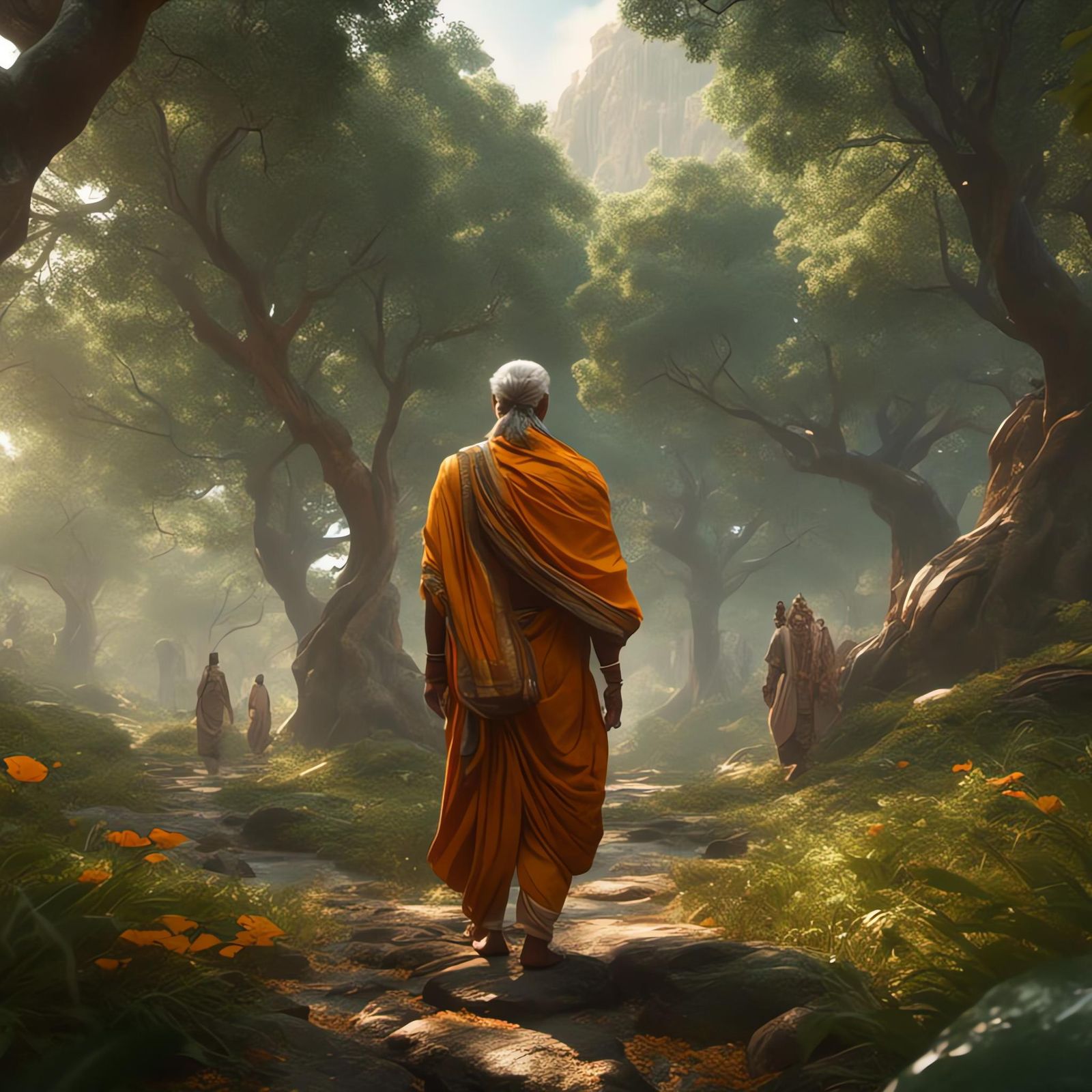 Enlightened Rishi in Forest: Detailed Portrait