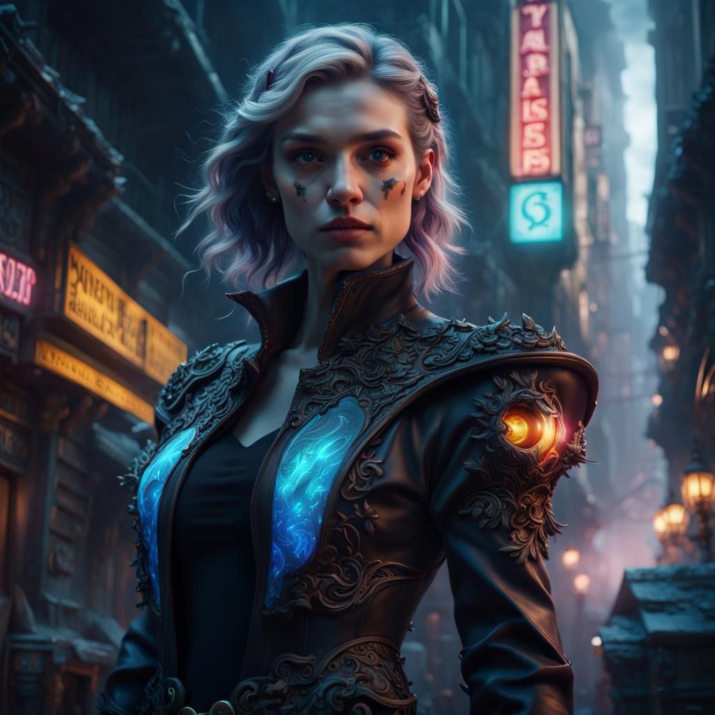 Cyberpunk Woman with Shades: Detailed Matte Painting