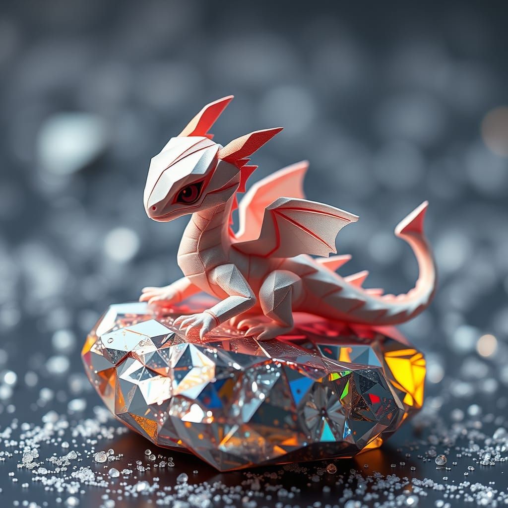 Iridescent Baby Dragon on Diamond Rock