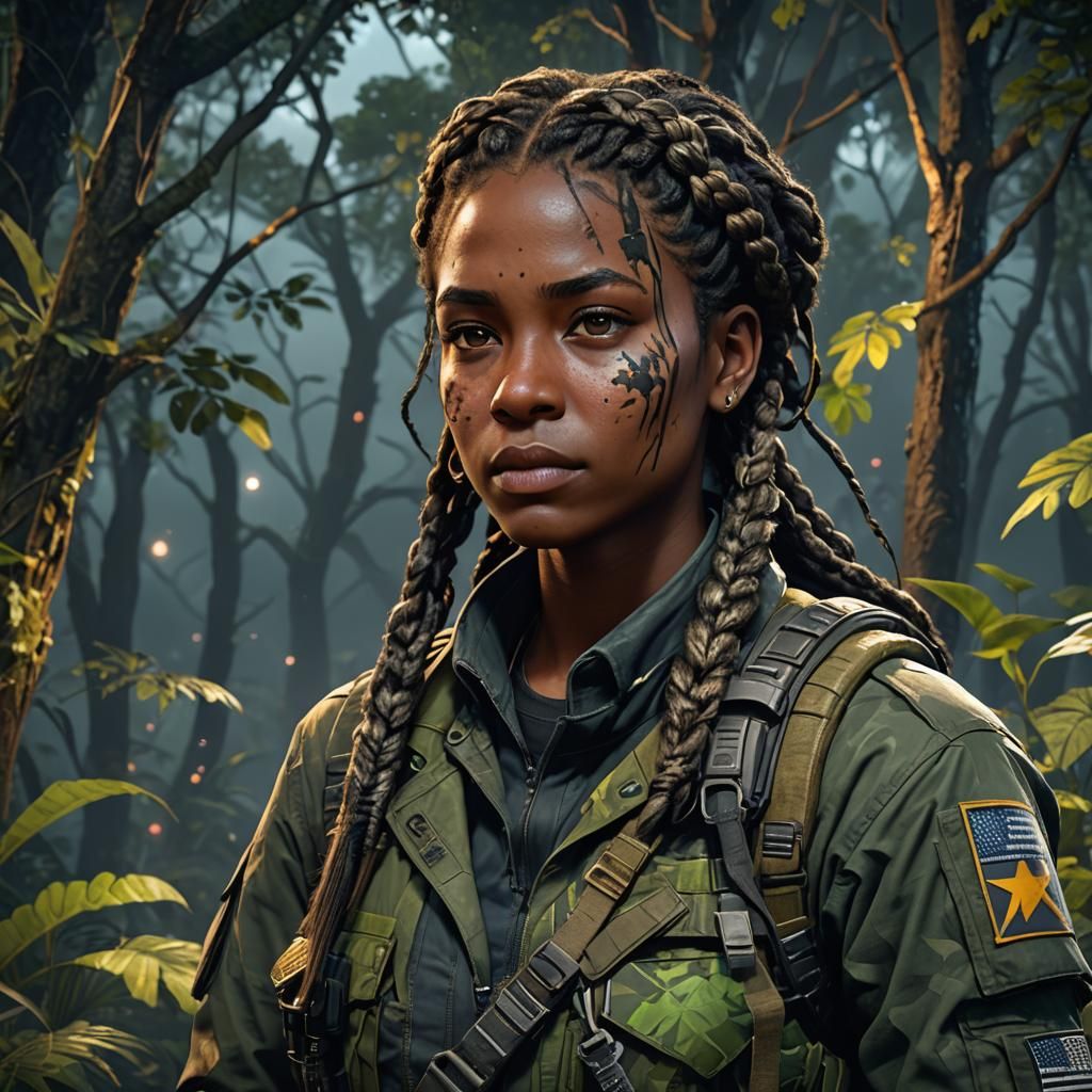 Jungle Rebel Portrait in Solarpunk Style