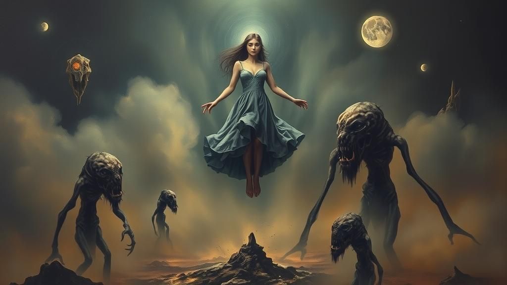 Surreal Female Figure in Dystopian Dreamscape