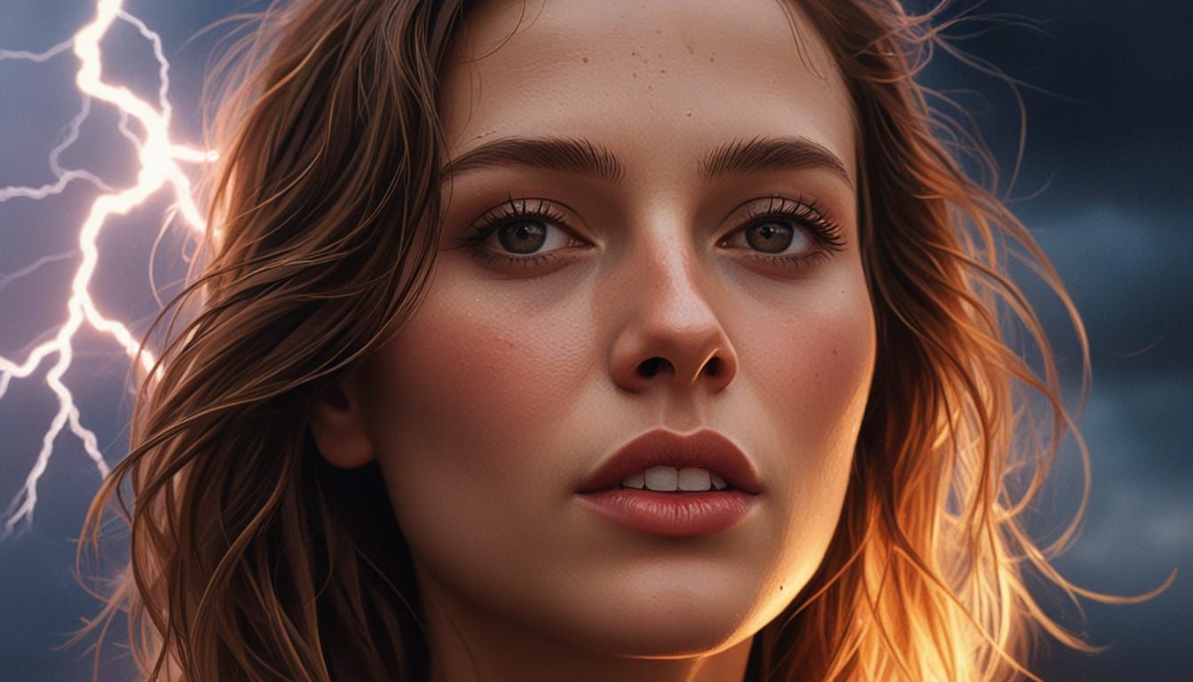 Dramatic Portrait of Woman in Thunderstorm, Digital Art