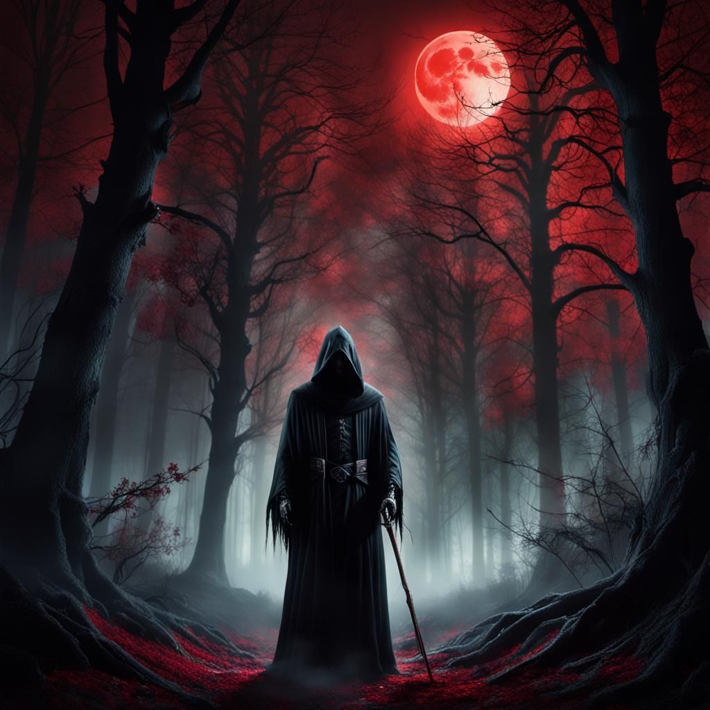 Grim Reaper in Mystical Forest: Gothic Dark Fantasy