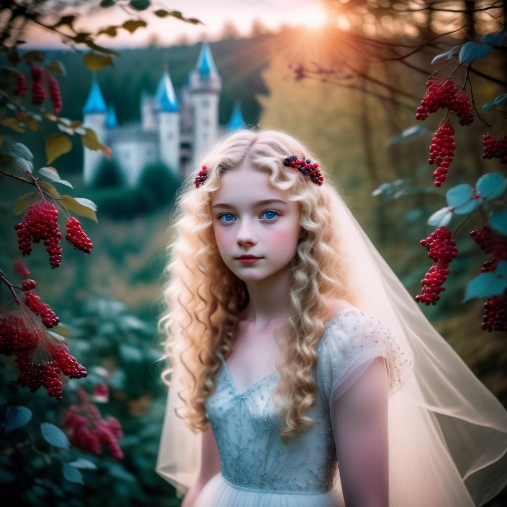 Romantic Portrait of a Blonde Girl in Forest