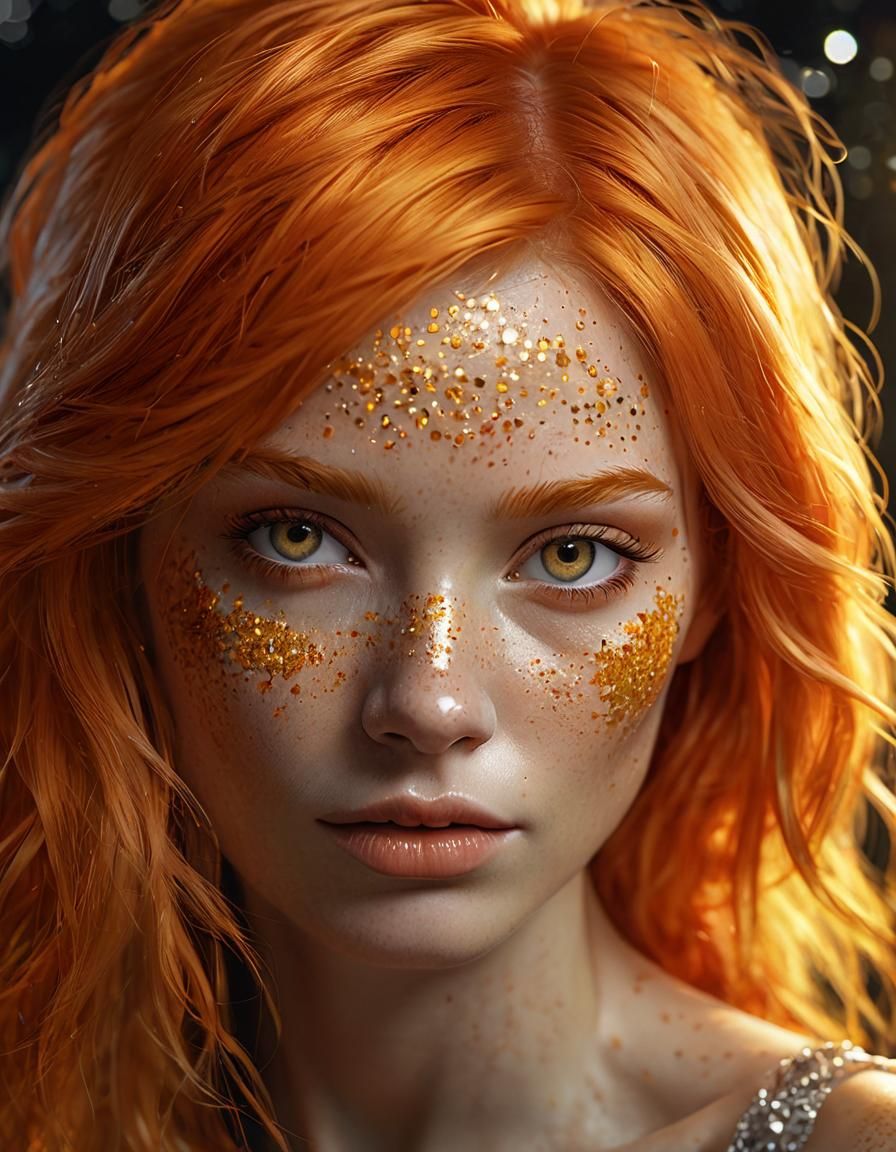 Hyperrealistic Woman with Citrus Makeup and Silver Accents