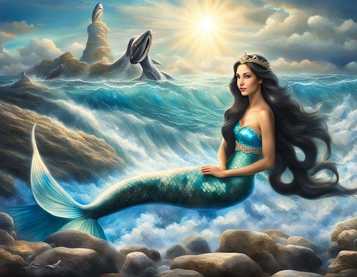 Princess Mermaid on a Rocky Beach