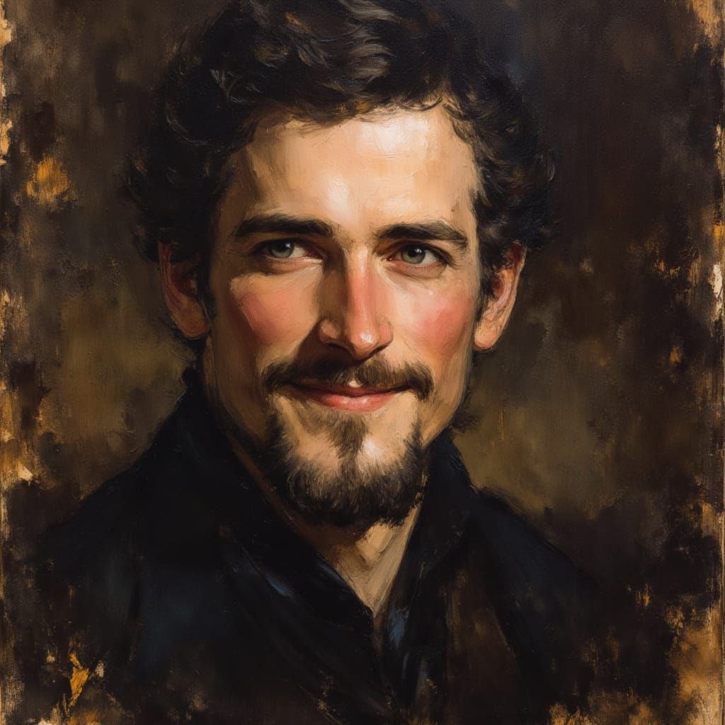 Dramatic Portrait of Smiling Man in Baroque Style
