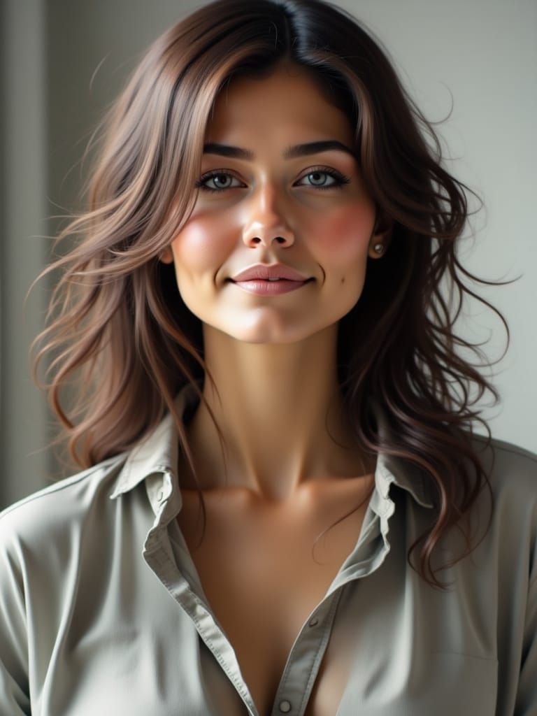 Detailed Portrait of a Young Woman in Soft Studio Lighting