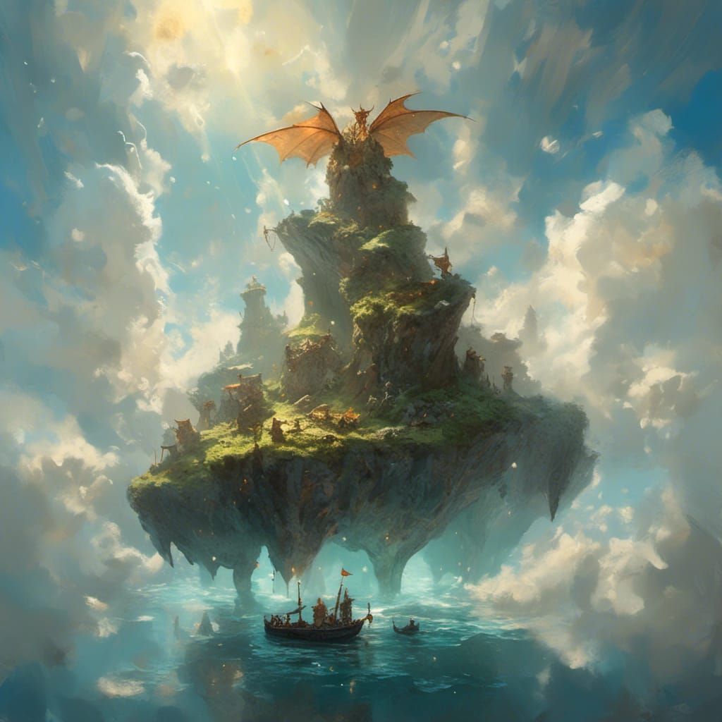 Enchanted Floating Island with Dragons