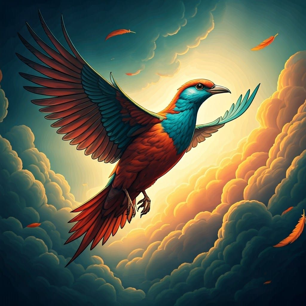Vibrant Bird in Dreamlike Flight