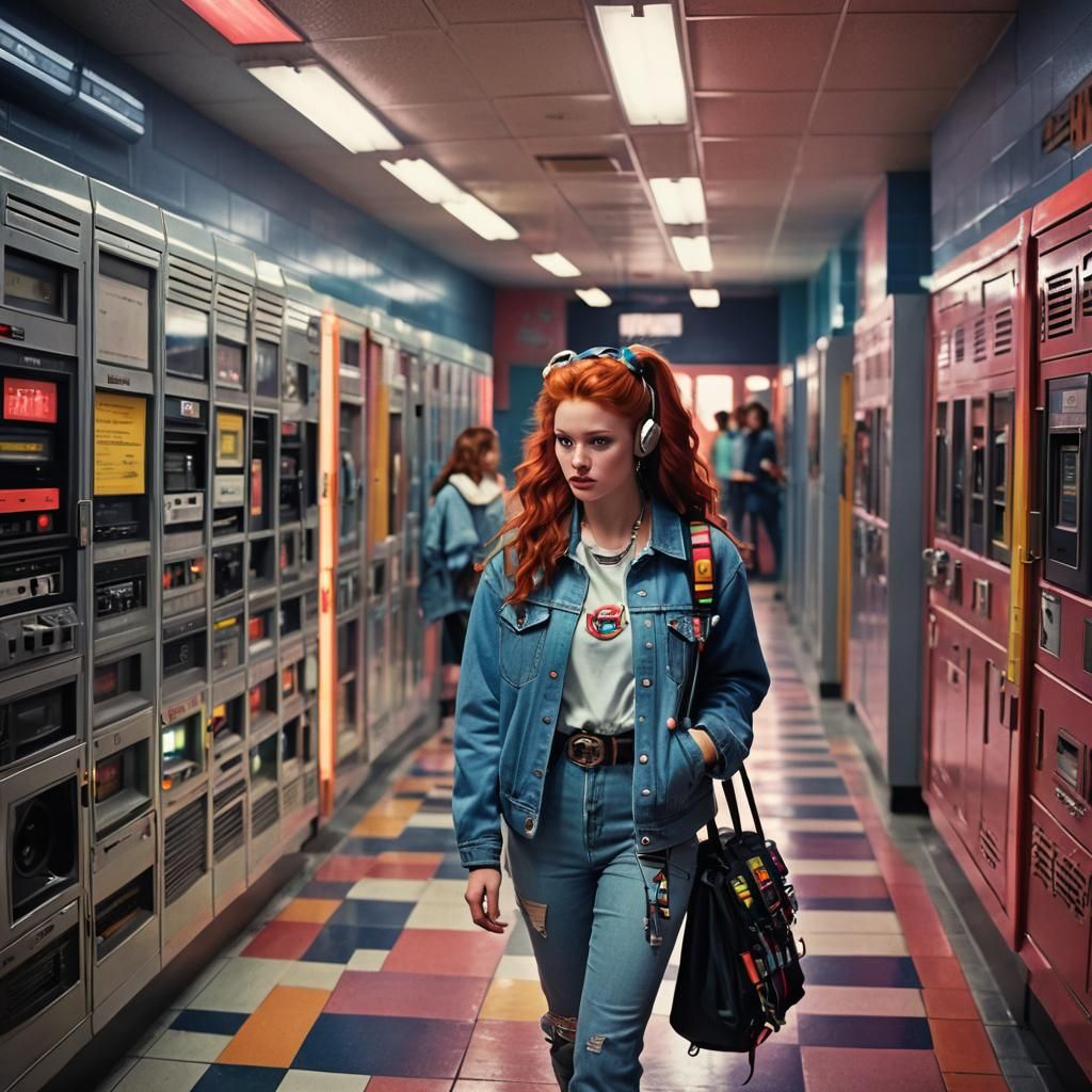 Retro Sci-Fi Girl with Walkman in 80s Style
