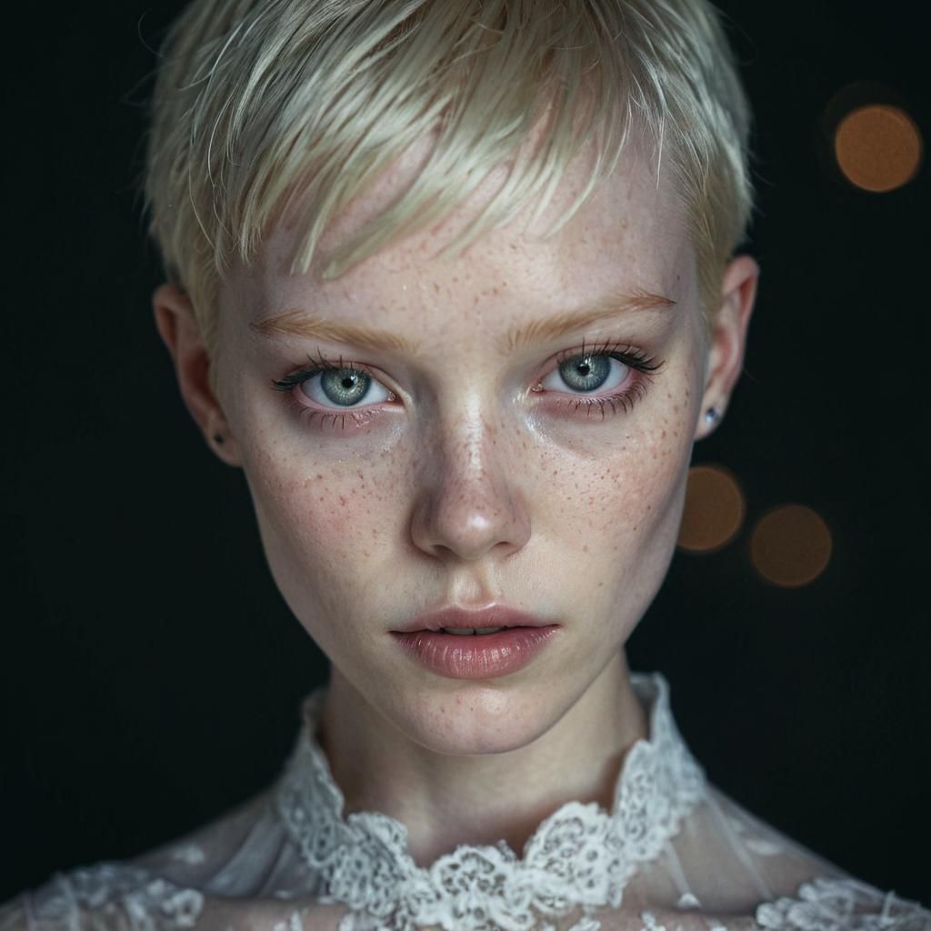 Albino Woman with Piercing Eyes in High Fashion Style