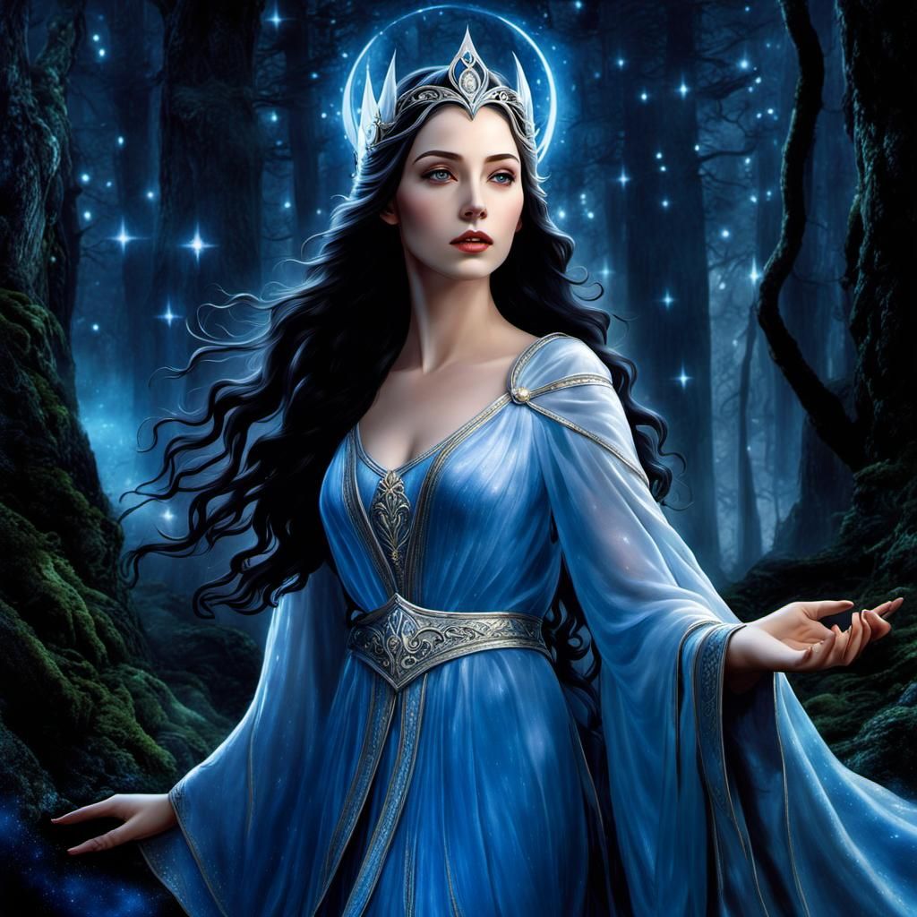 Ethereal Elven Princess with Golden Lilies