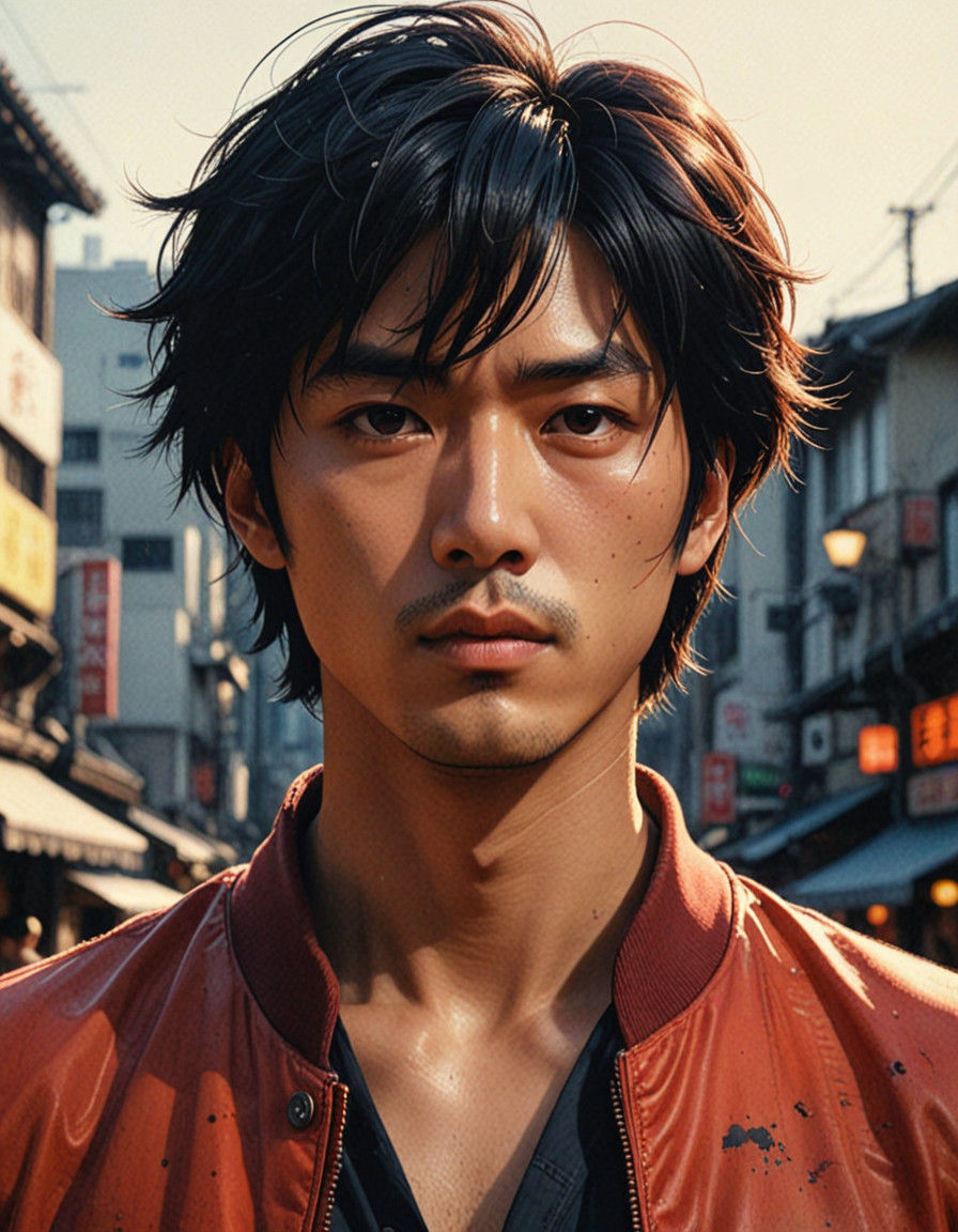 Brooding Anime Hero in Warm, Golden Light