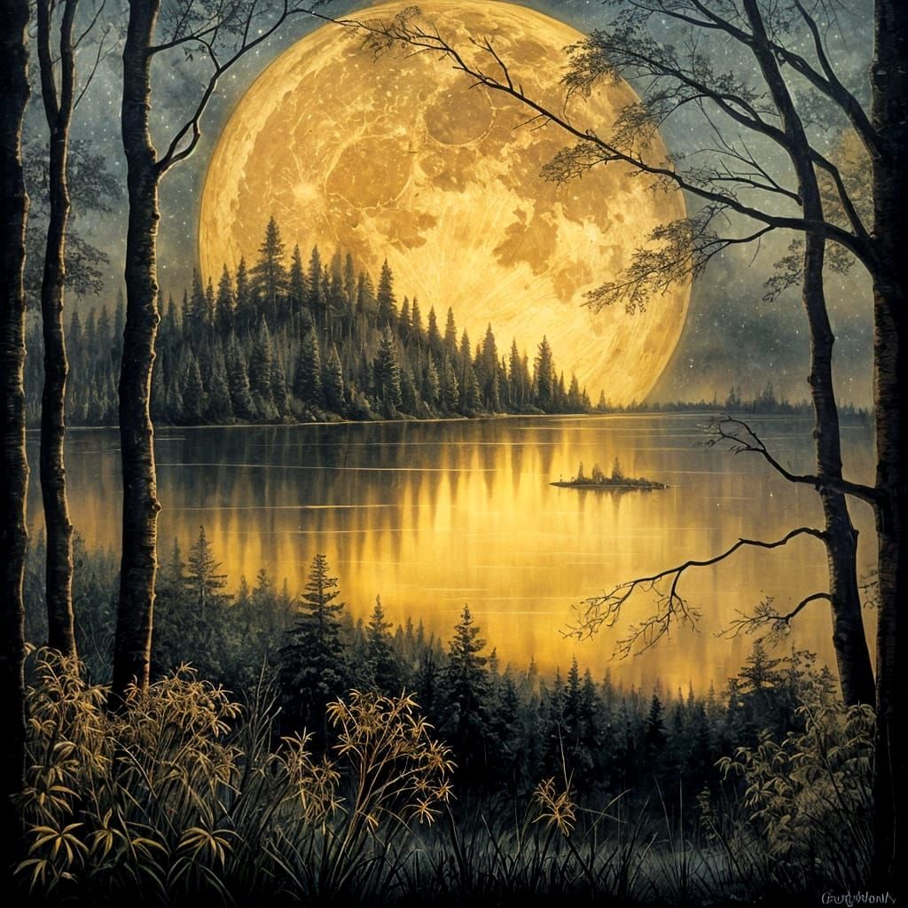 Moonlit Buck in Mystical Woodland Painting