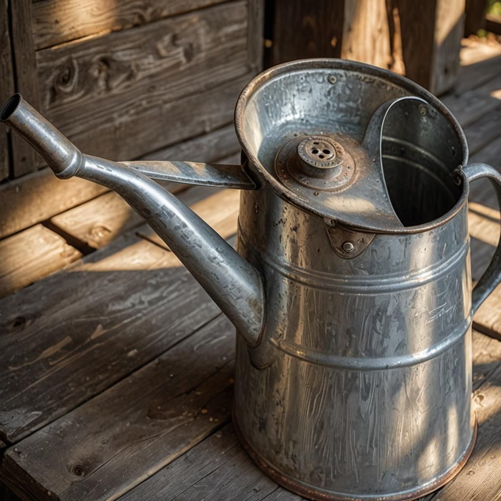 Old silver watering can sketch boza HD realistic.
