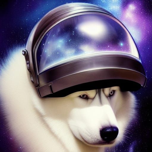 Fluffy Husky in Space: Hyperdetailed Digital Portrait