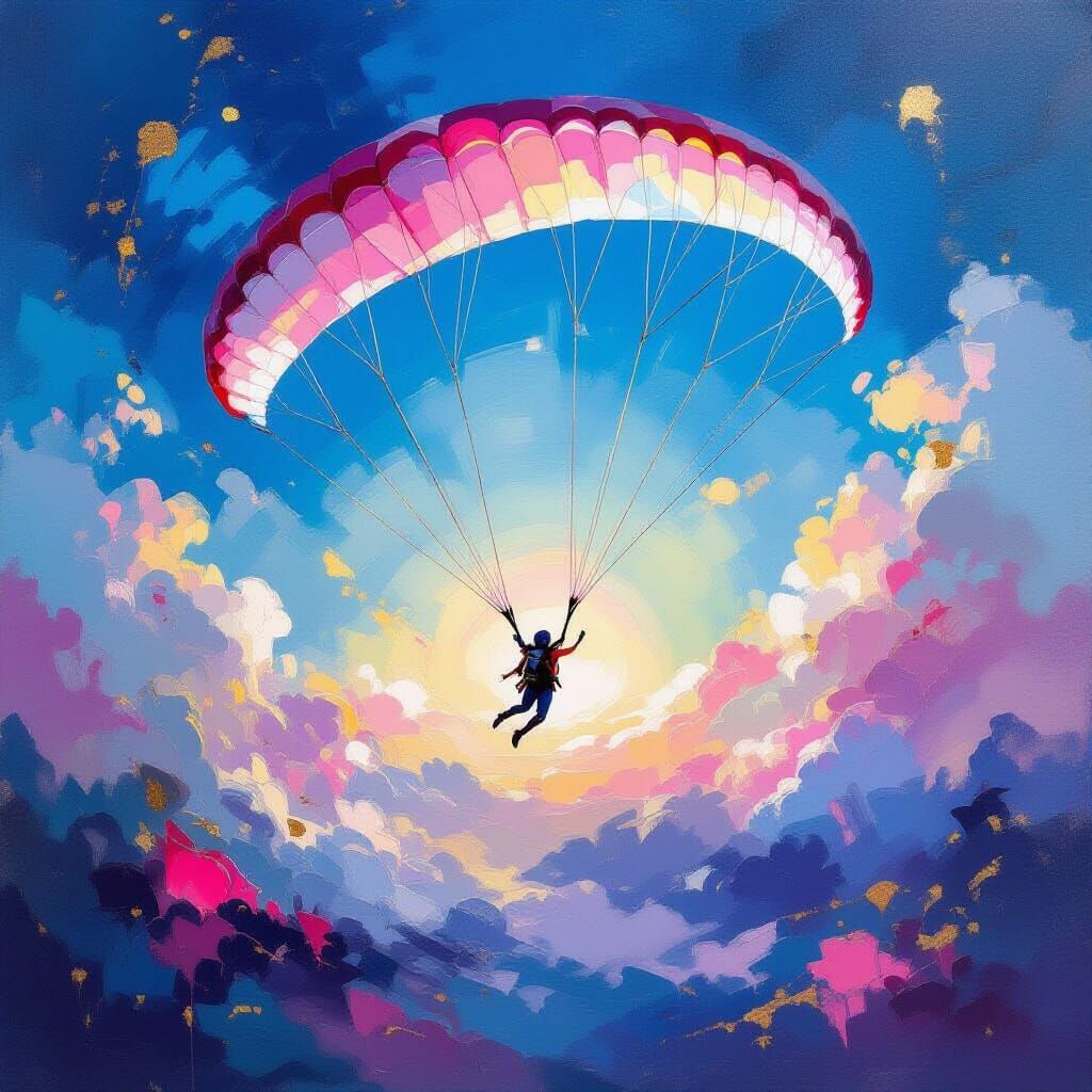 Skydiver in Dreamlike Impressionistic Style