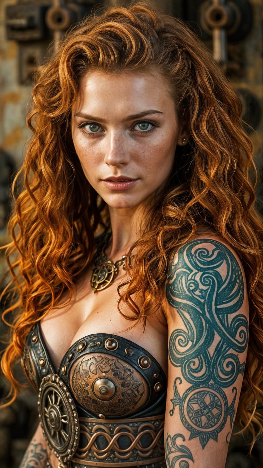 Steampunk Viking Woman with Copper Hair