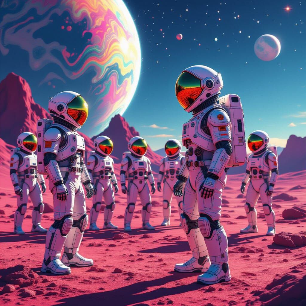 Astronaut and Robot Choir Breakdance on Distant Planet