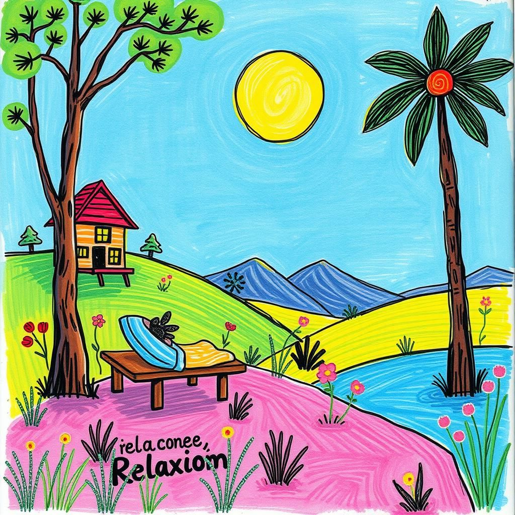 Whimsical Landscape in Children's Drawing Style