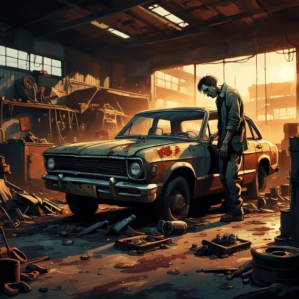 Apocalyptic Zombie in Industrial Wasteland Concept Art