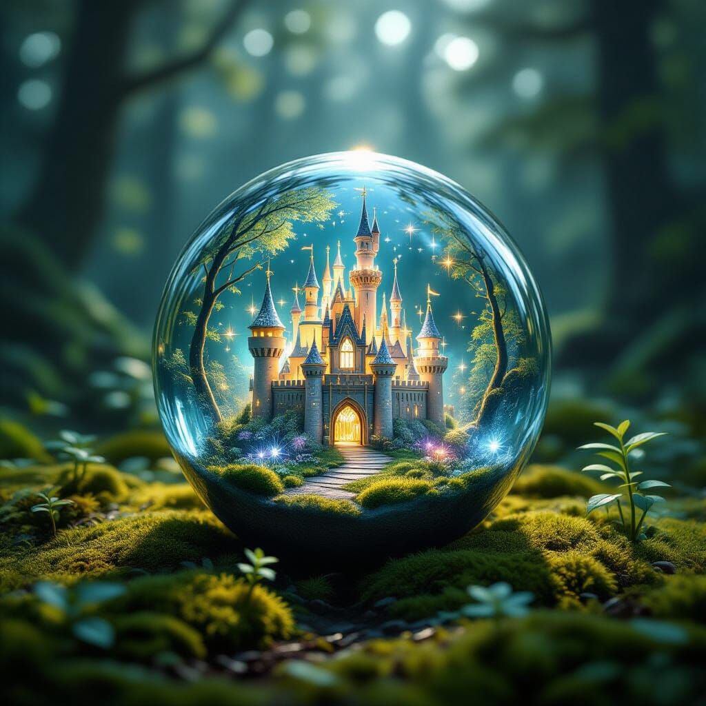 Magical Orb With Enchanted World on Forest Floor