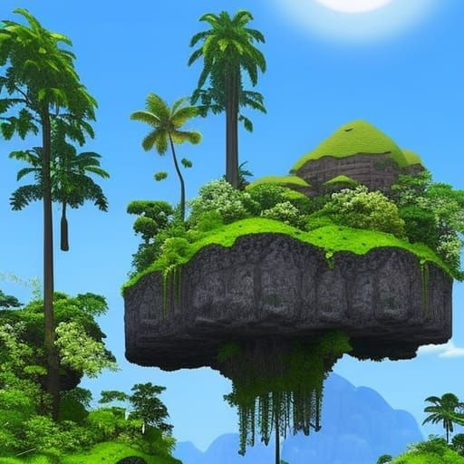 Hyperdetailed Jungle Island Floating Above Island