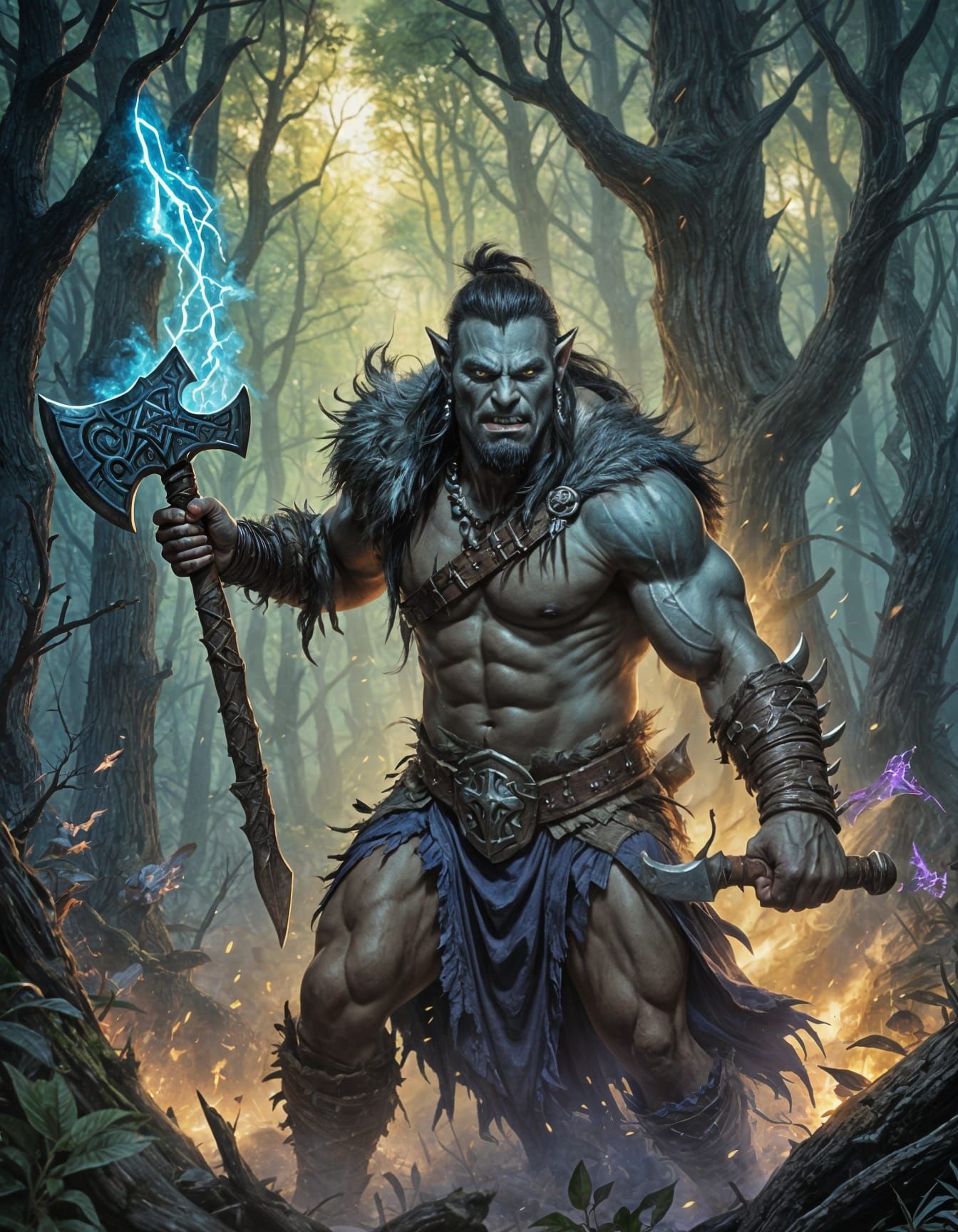 Spirit-Possessed Half-Orc Barbarian in Fantasy Battle