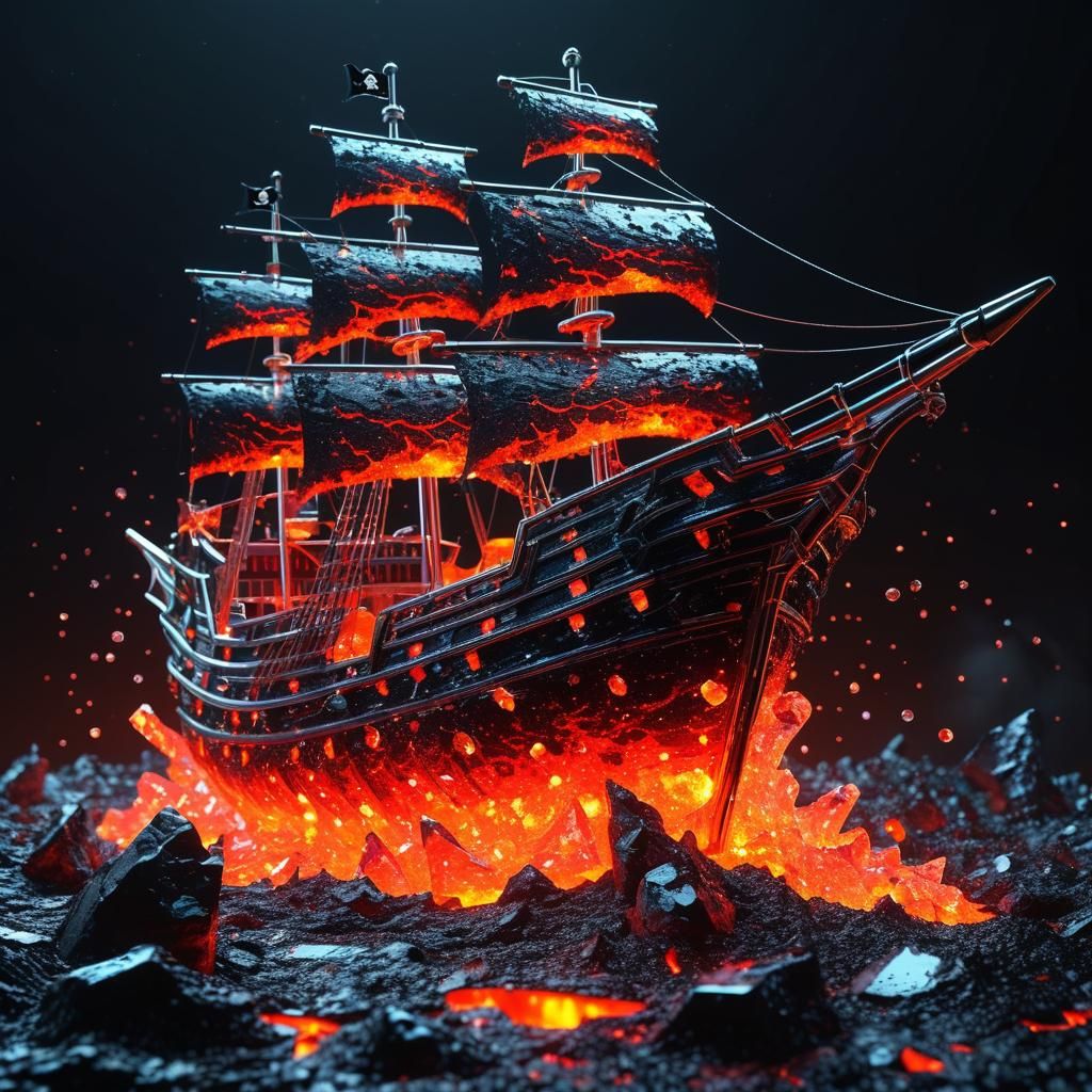 Glowing Lava Pirate Ship in Glass Waves