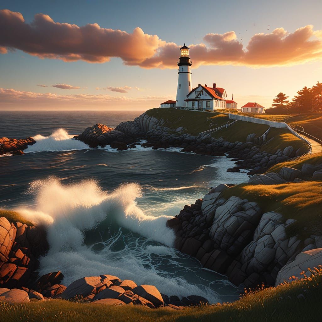 Cape Elizabeth Lighthouse Sunset in Unreal Engine 5