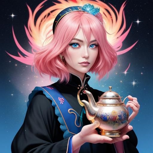 Anime Tarot Reader with Phoenix Glitter and Sparkles