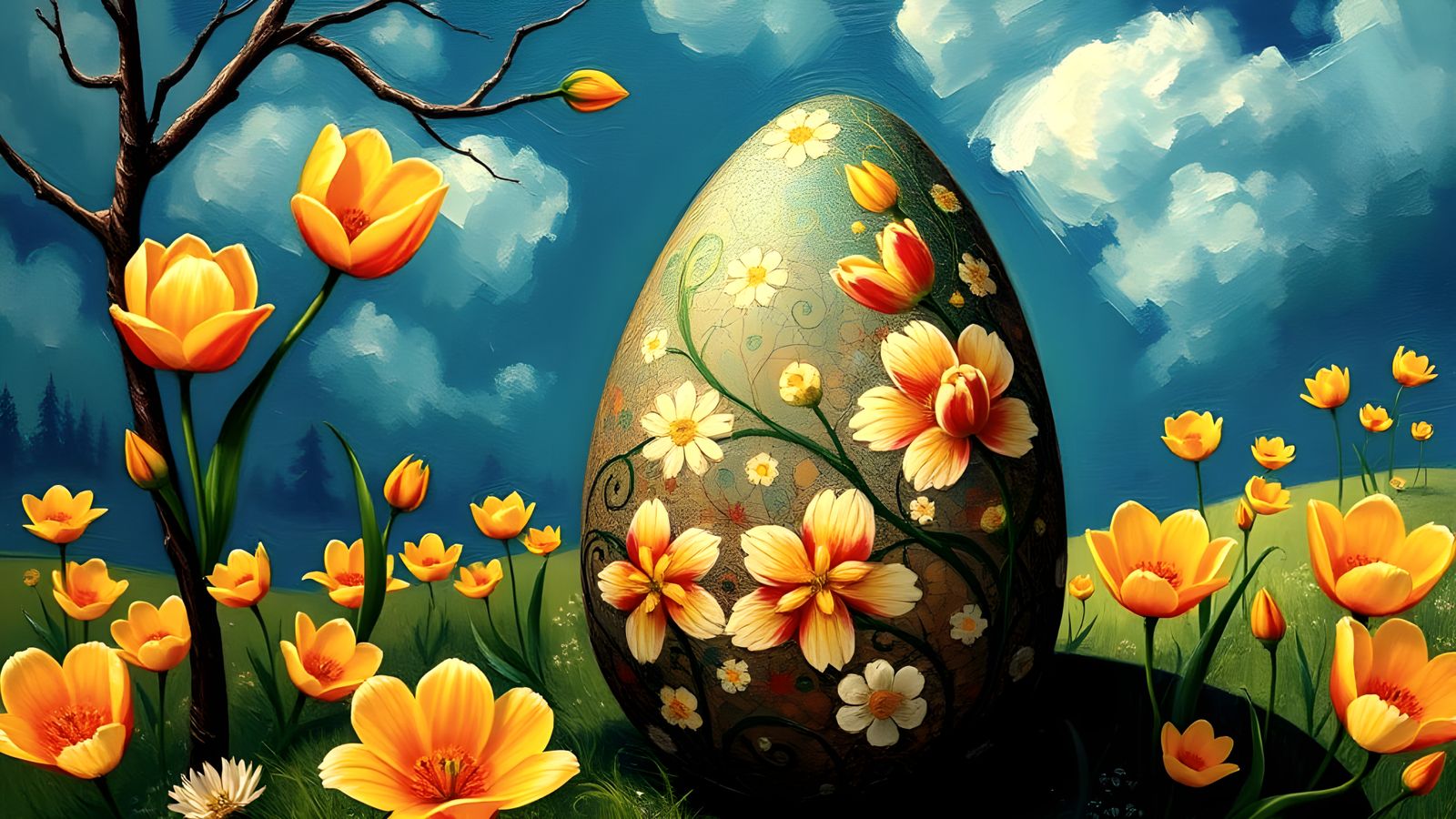 Whimsical Kintsugi Fantasy World in Vibrant Acrylic Style