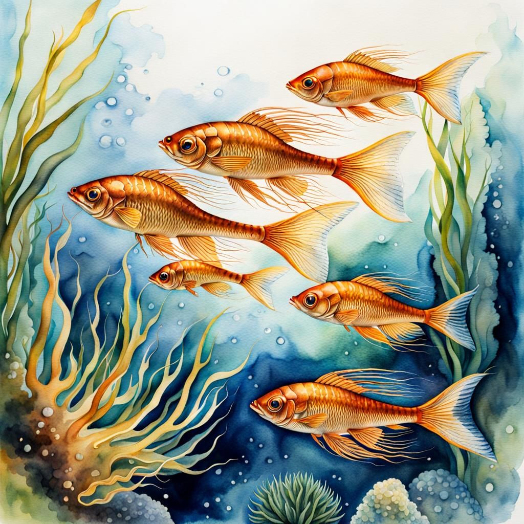 Watercolor Poster Art of Underwater Olms