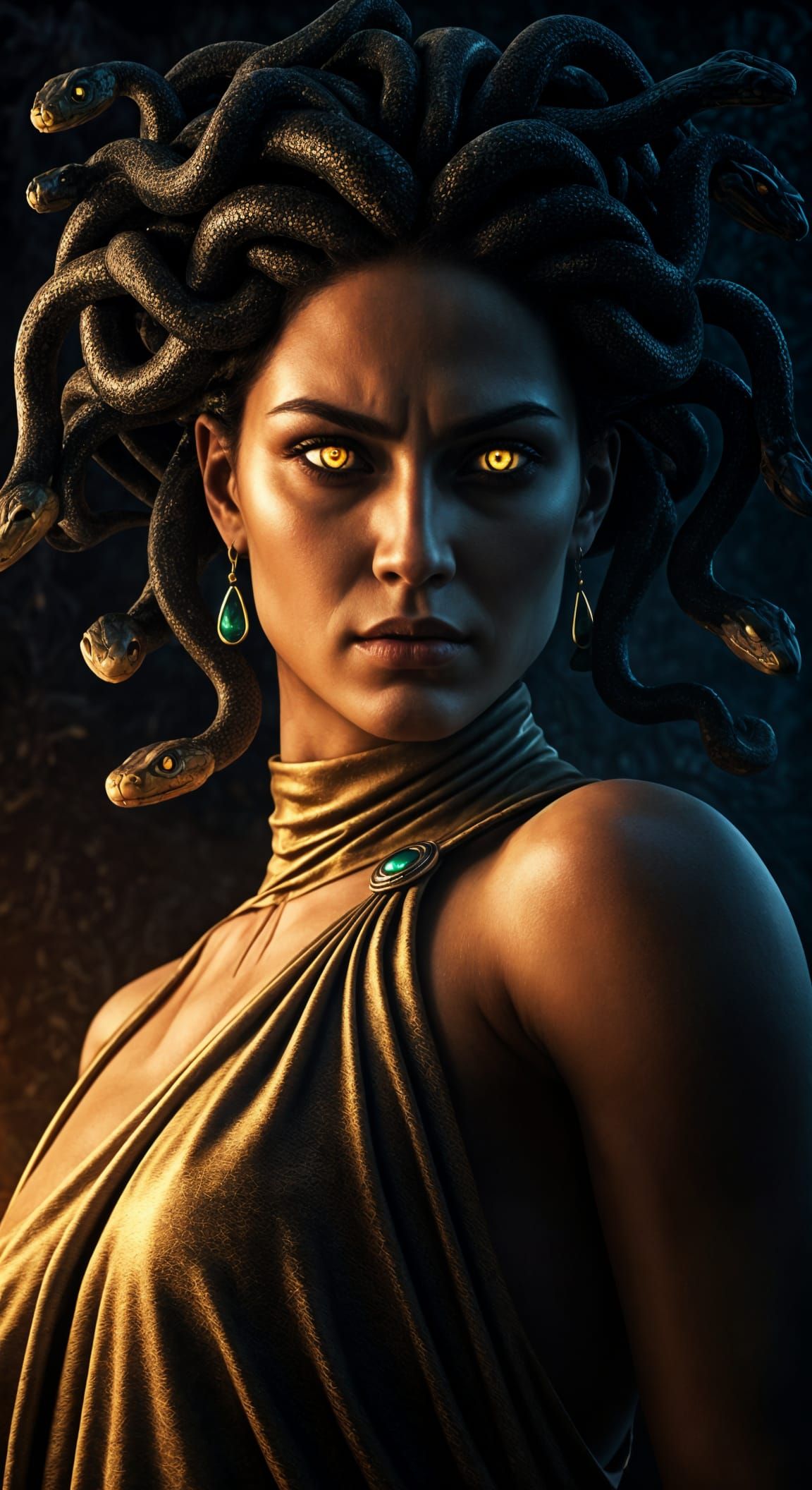 Dramatic Medusa Portrait in Dark Ambient Light