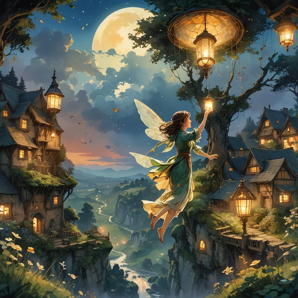 Fairy Over Countryside: Watercolor Concept Art