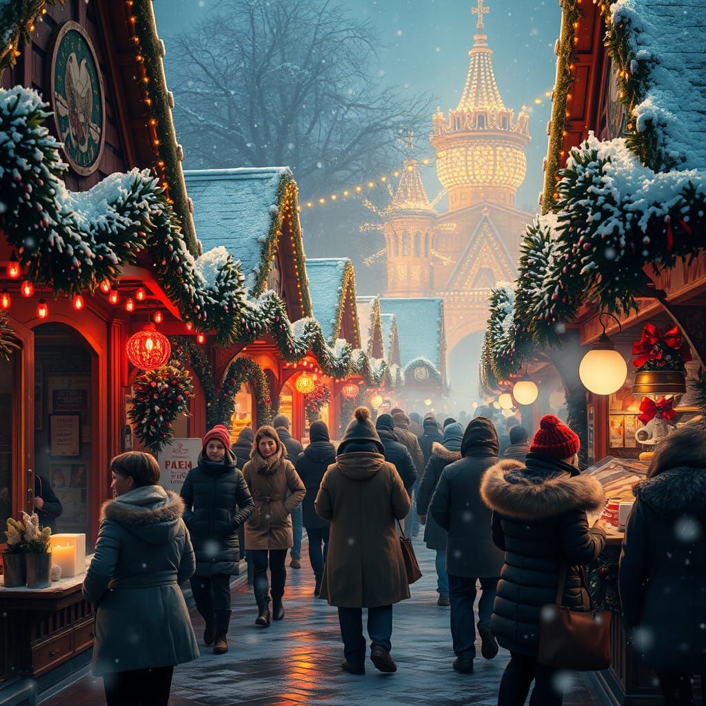 Whimsical Christmas Wonderland Under Glowing Festive Lights