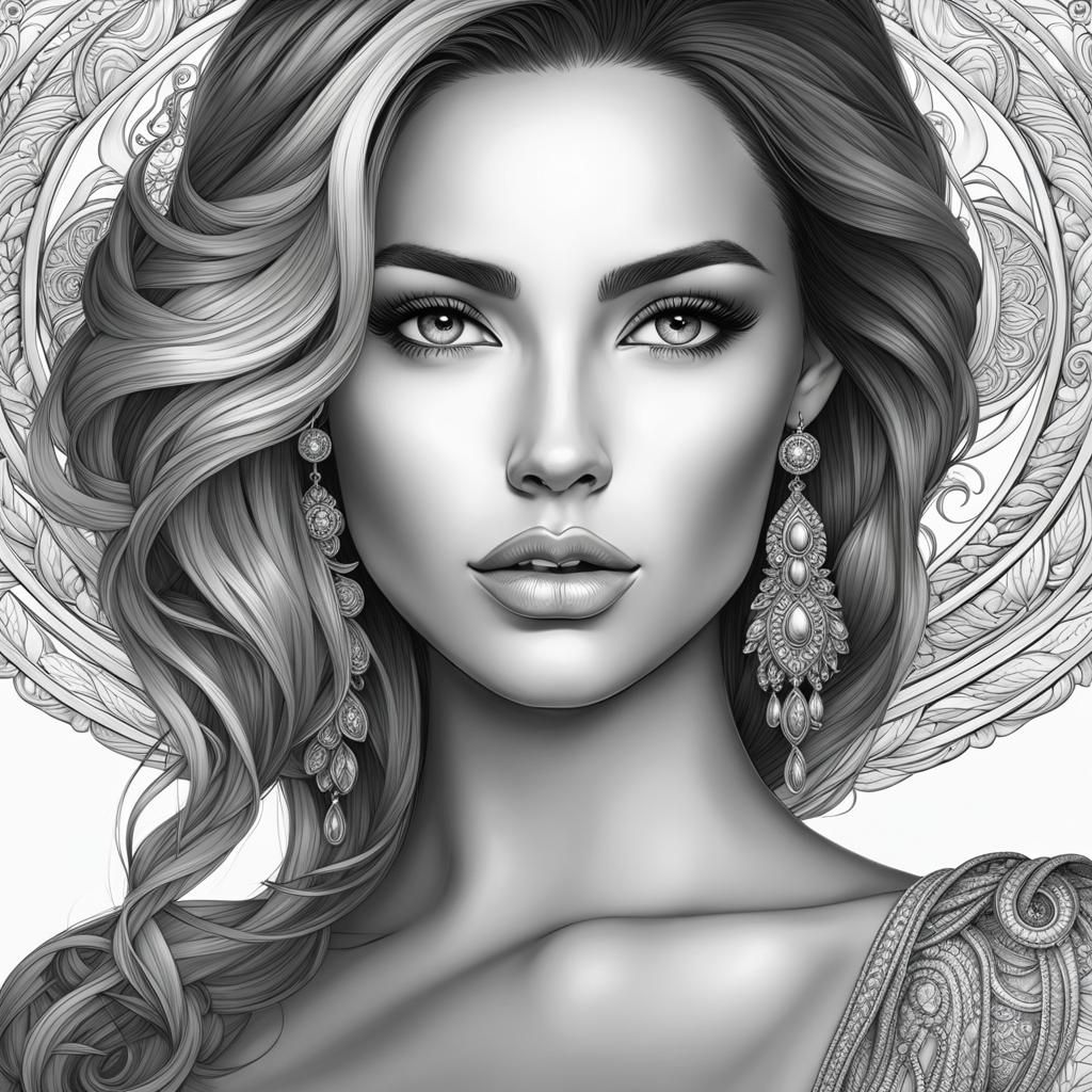 Elegant Woman Coloring Page in Black and White