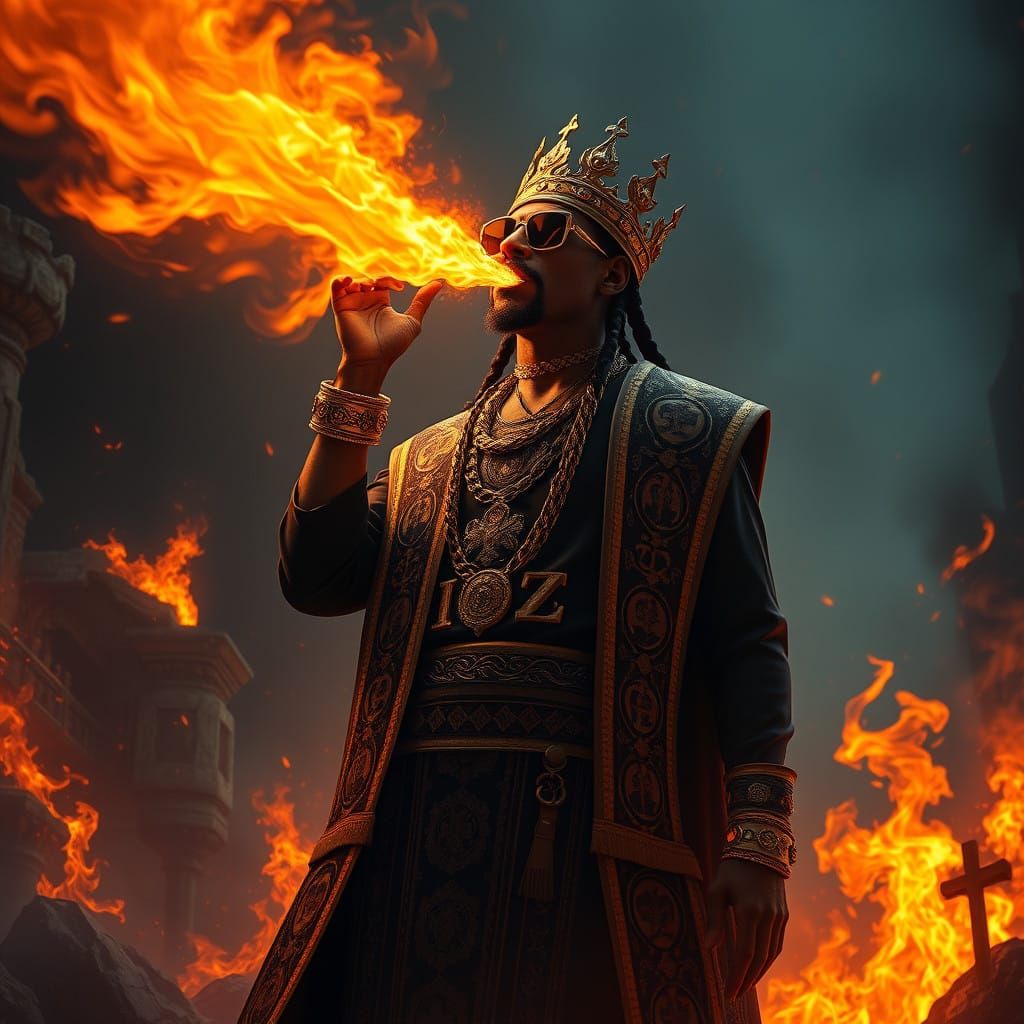 Snoop Dog in Majestic Fire Breathing Regalia