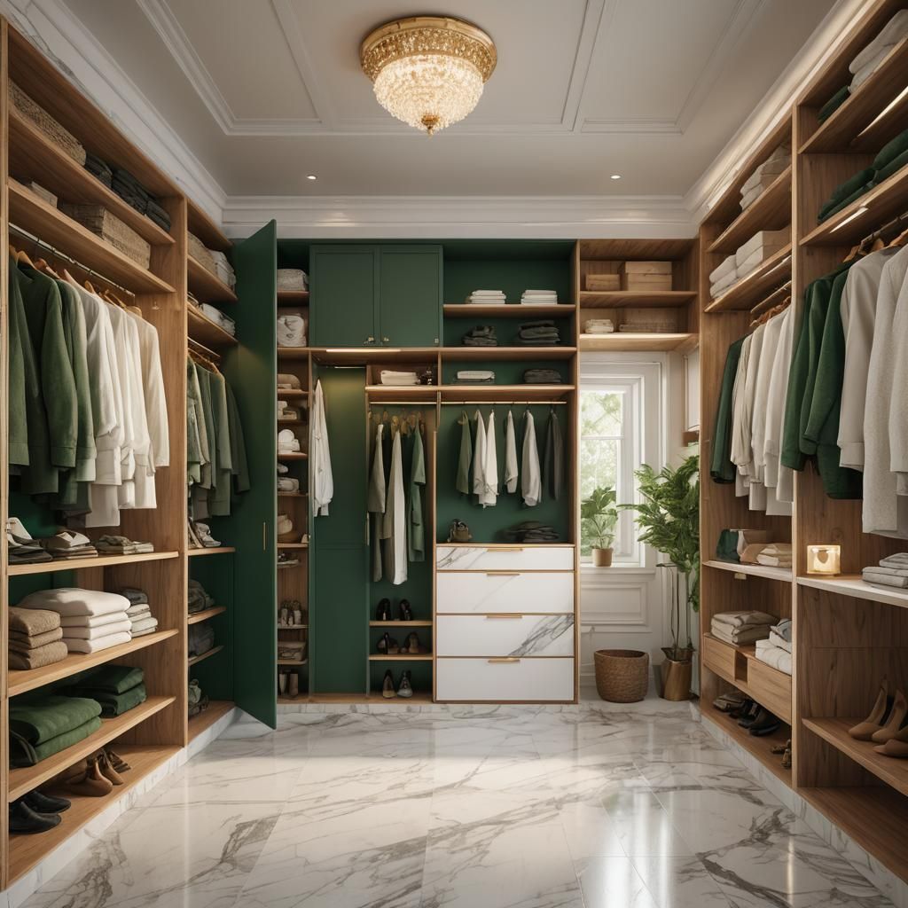 Traditional Walk-in Closet with Golden Hour Lighting