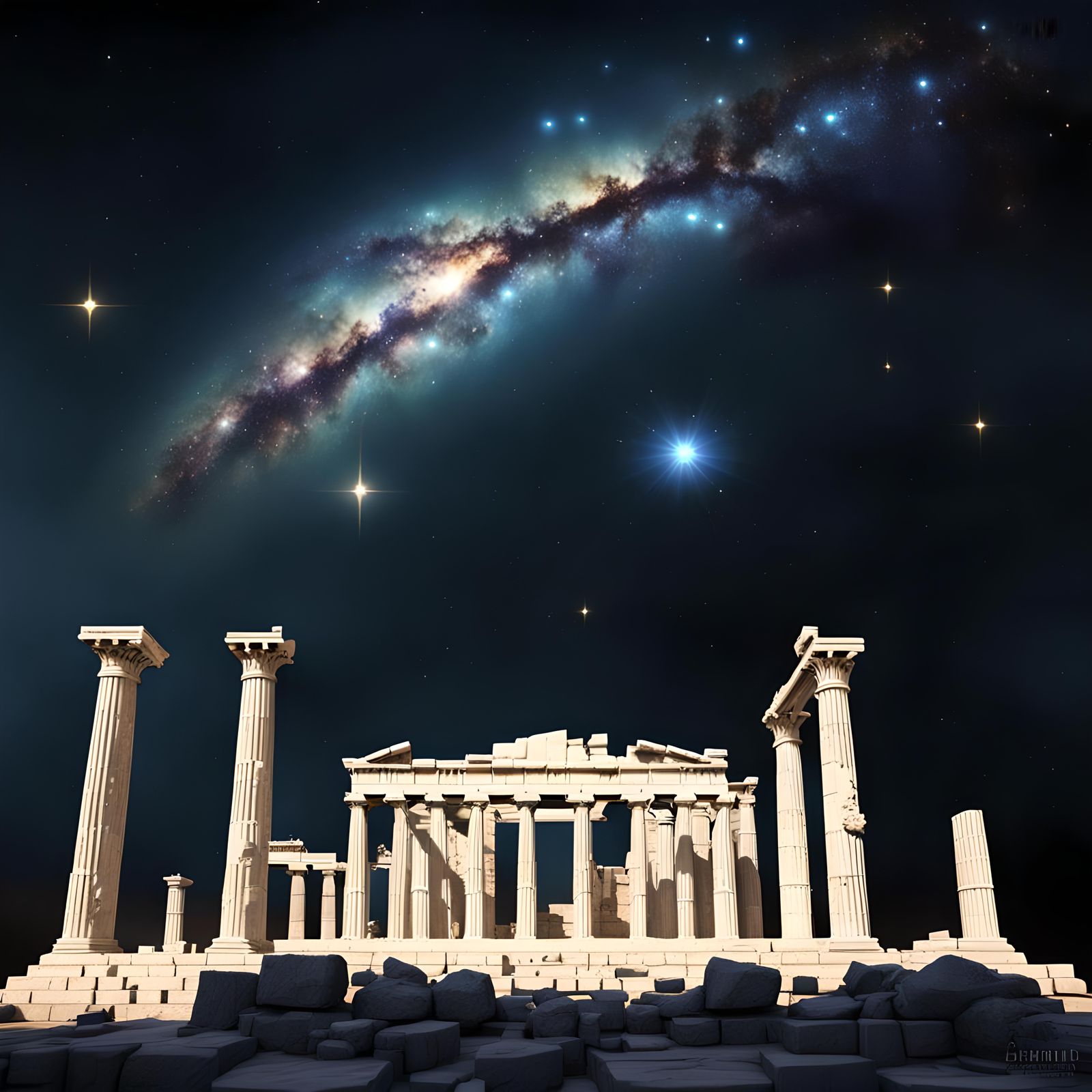 Acropolis Under Pleiades Stars: Digital Matte Painting