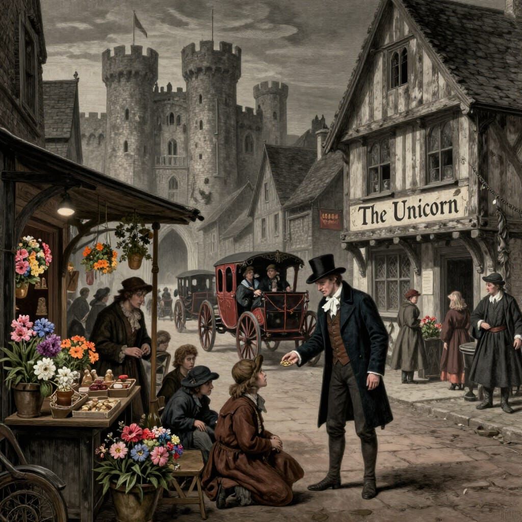 Gothic Street Scene: Poverty and Nobility in 14th Century