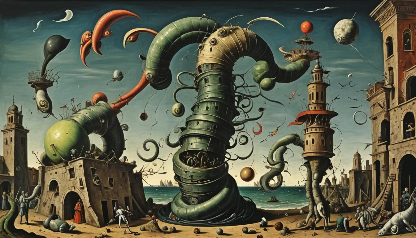 Surreal Borogroves Gyre in the Wabe: Oil Painting