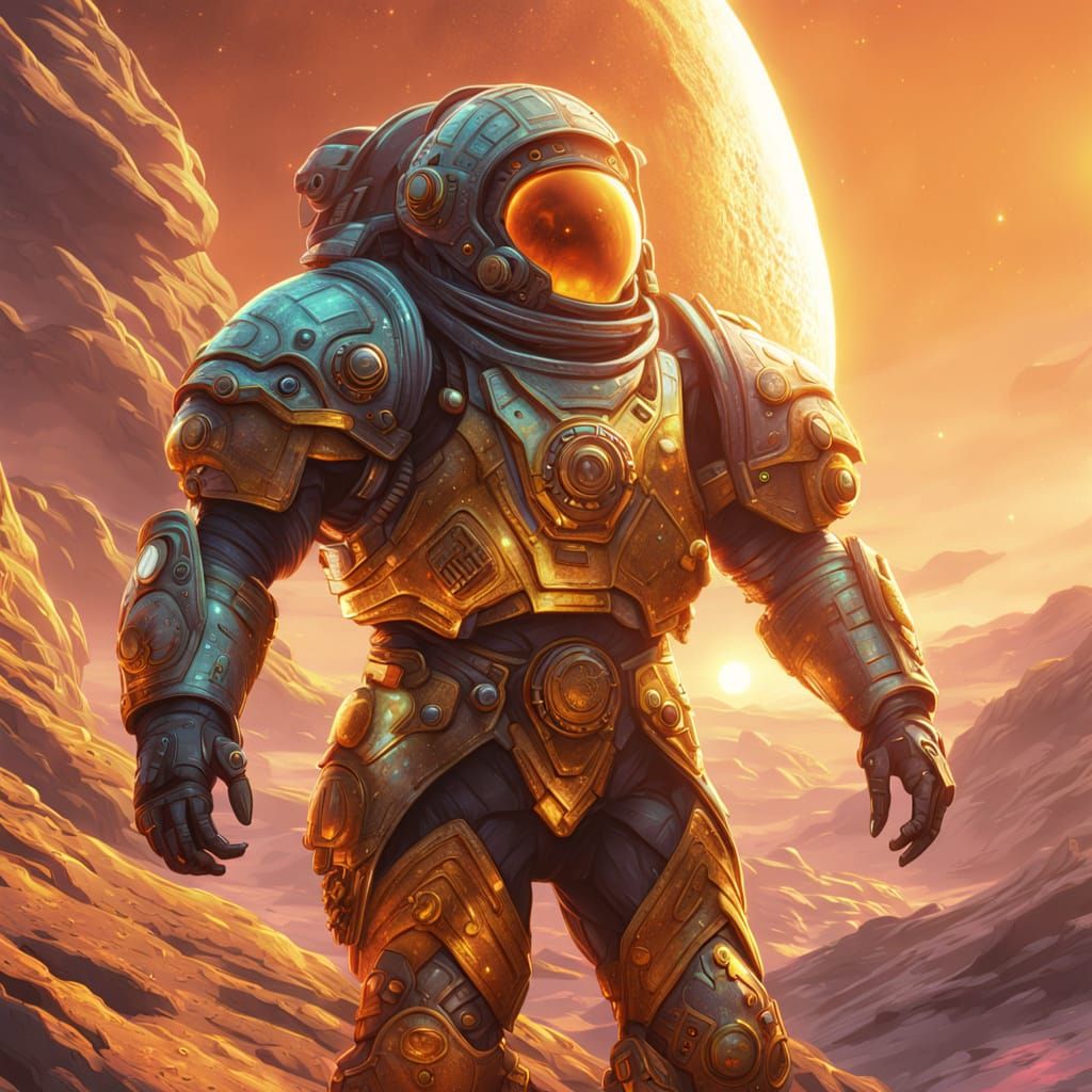 Dwarf Space Adventurer Explores Cosmic Planet in Vibrant Dig...