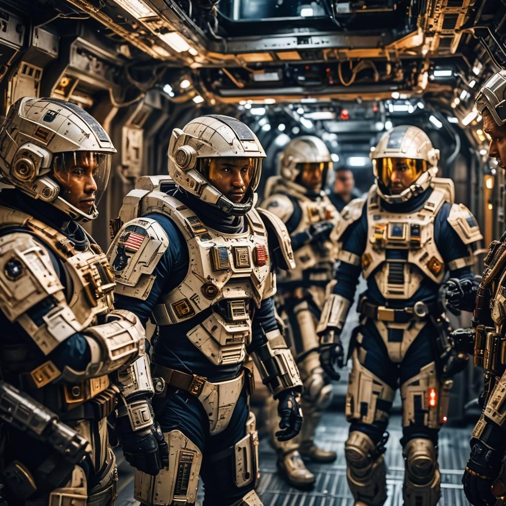 American Space Marines Boarding Spacecraft, Digital Photogra...